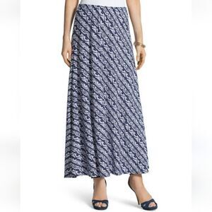 Chicos Tribal Stripes Maxi Skirt Navy White Size 1 (M) NWT